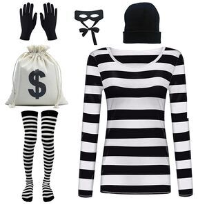 1124 Adult Halloweent Robber Costume Set Black And White